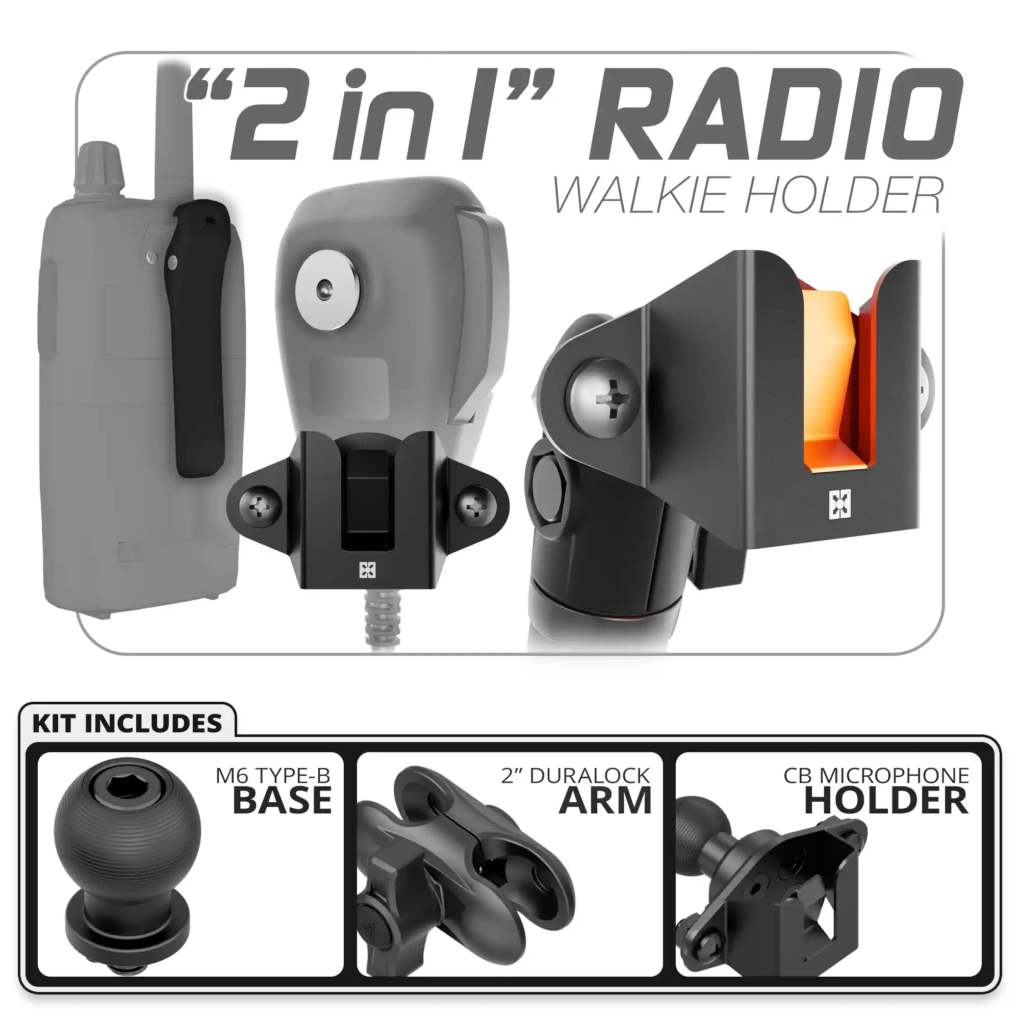 CB Radio/Microphone Holder | 20mm Type-B Base | 2" DuraLock Arm