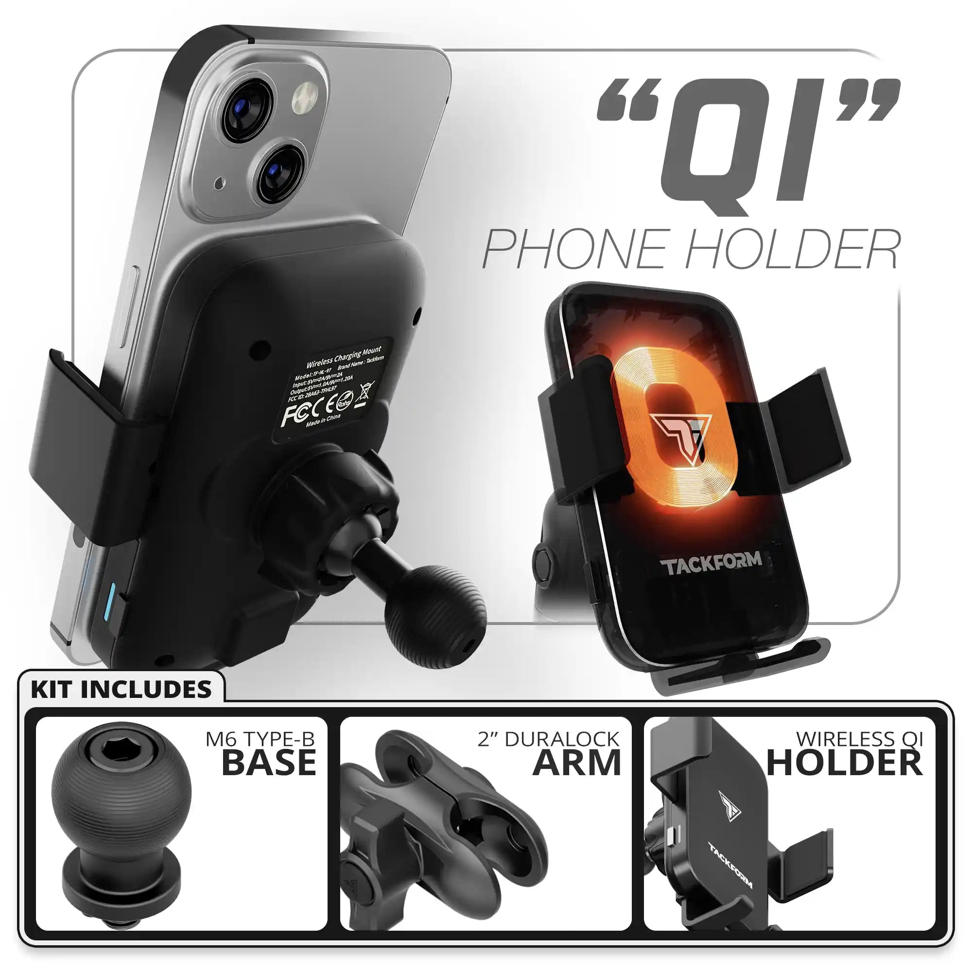 Wireless Charging Phone Holder | 20mm Type-B Base | 2" DuraLock Arm