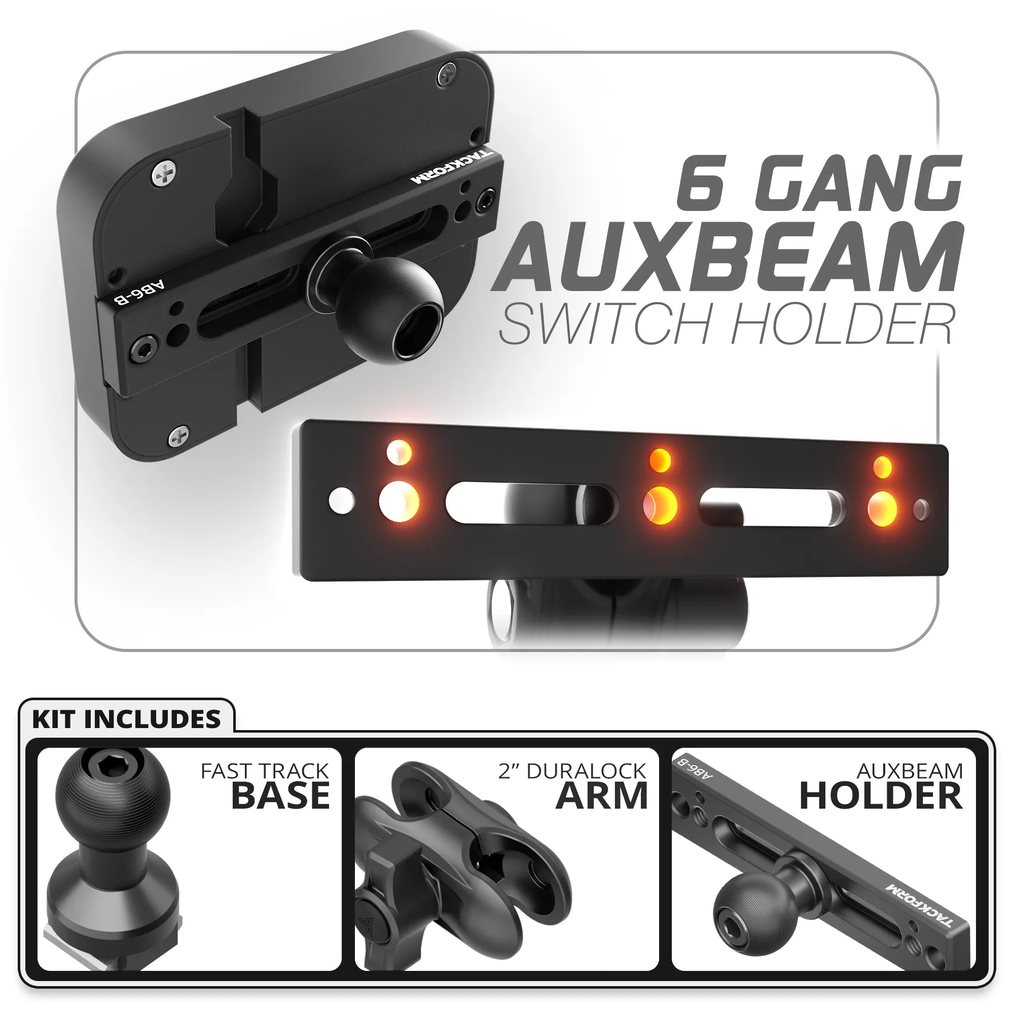 6 Gang Auxbeam Holder | Fast Track Base | 2" DuraLock Arm