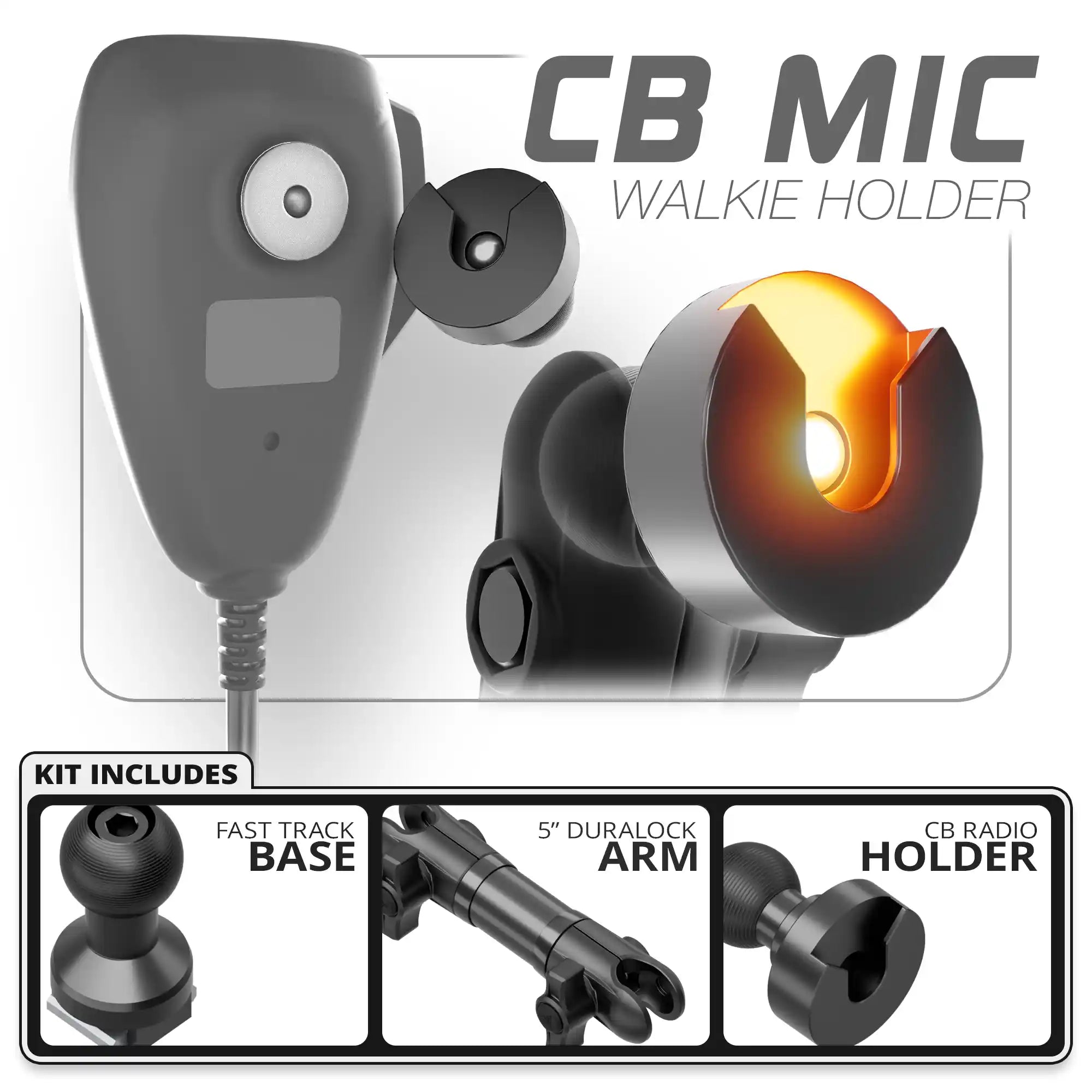 CB Radio/Microphone Holder | Fast Track Base | 5" DuraLock Arm