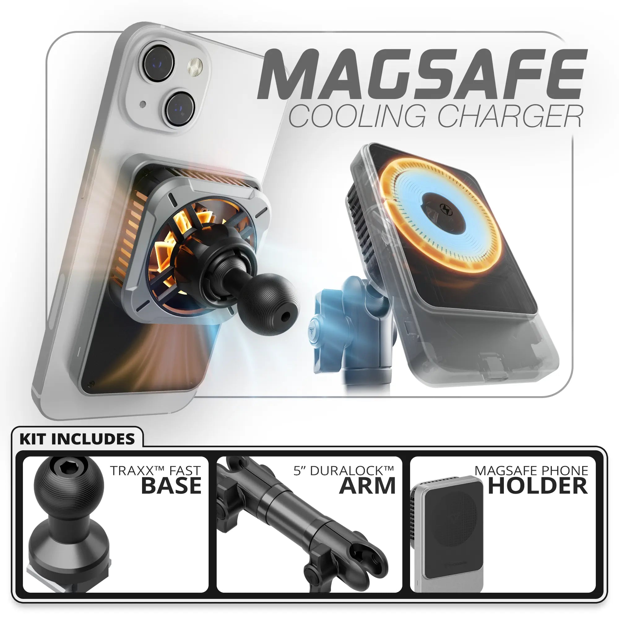 MagSafe Wireless Charging Phone Holder | TRAXX™ - Fast Track Base | 5" DuraLock™ Arm