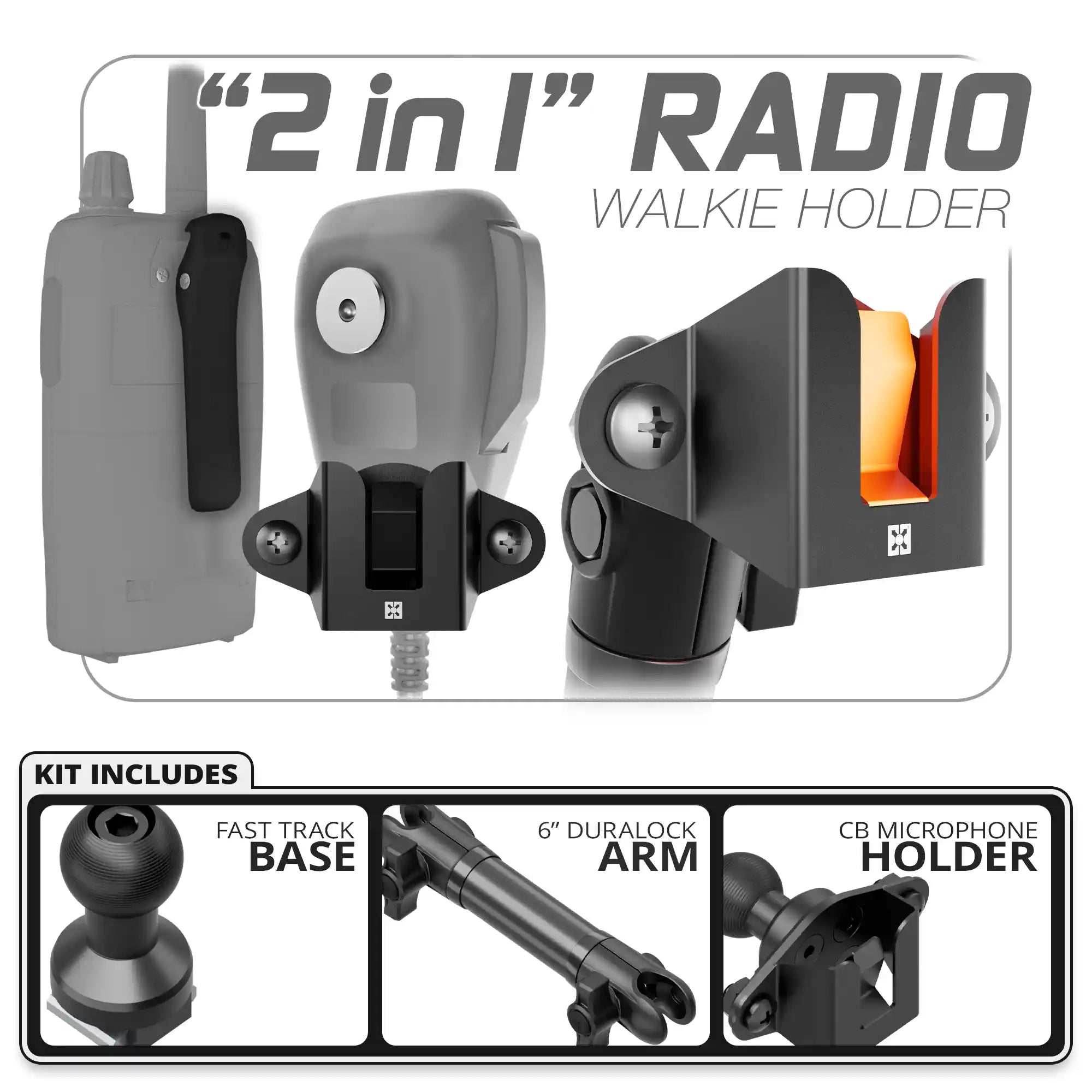 CB Radio/Microphone Holder | Fast Track Base | 6" DuraLock Arm