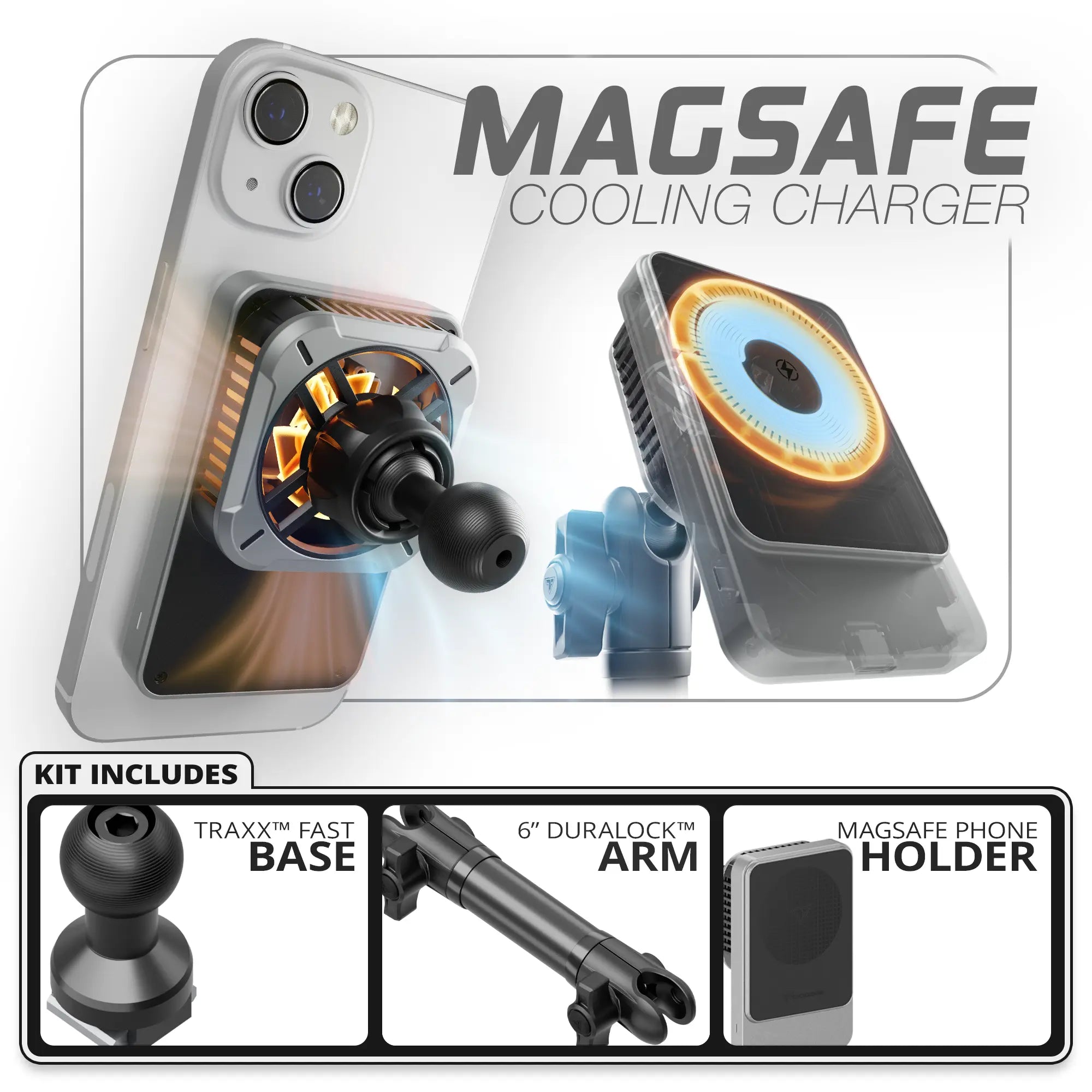 MagSafe Wireless Charging Phone Holder | TRAXX™ - Fast Track Base | 6" DuraLock™ Arm