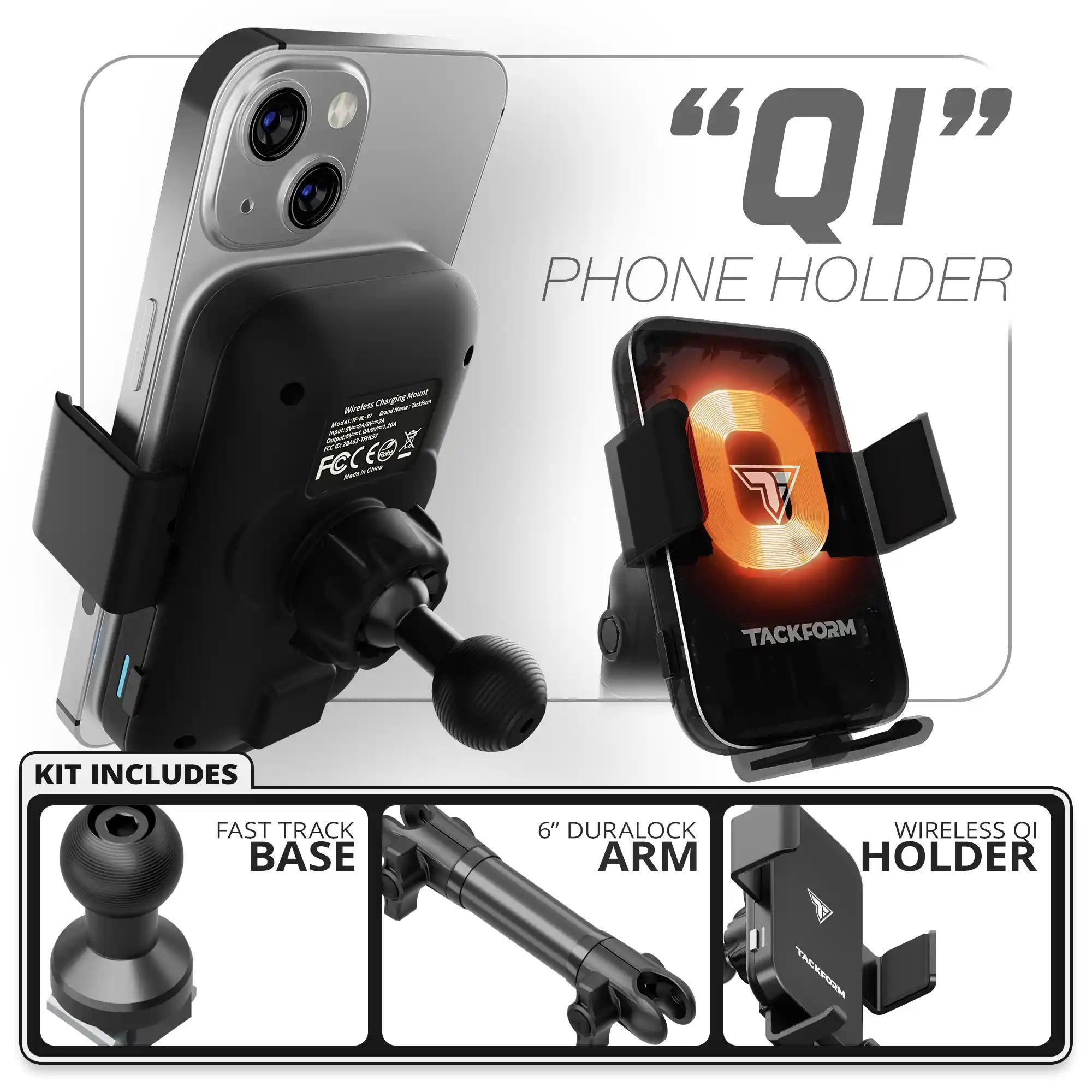 Wireless Charging Phone Holder |  Fast Track Base | 6" DuraLock Arm