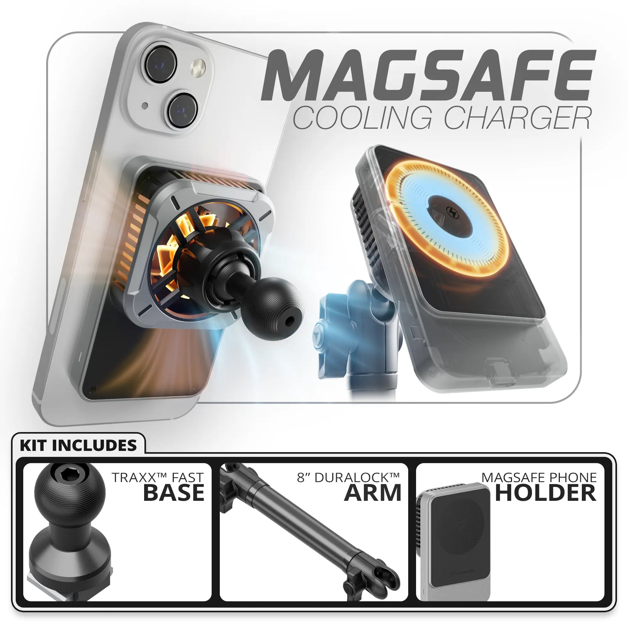 MagSafe Wireless Charging Phone Holder | TRAXX™ - Fast Track Base | 8" DuraLock™ Arm