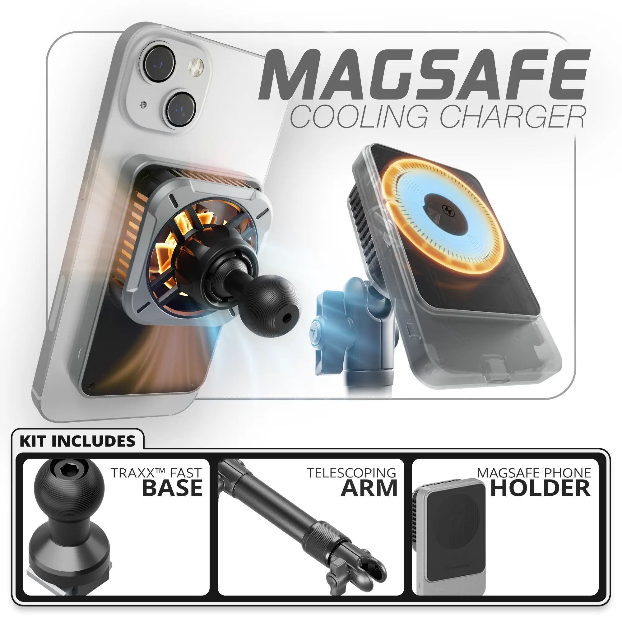 MagSafe Wireless Charging Phone Holder | TRAXX™ - Fast Track Base | 7.5"-9.25" Telescoping Arm