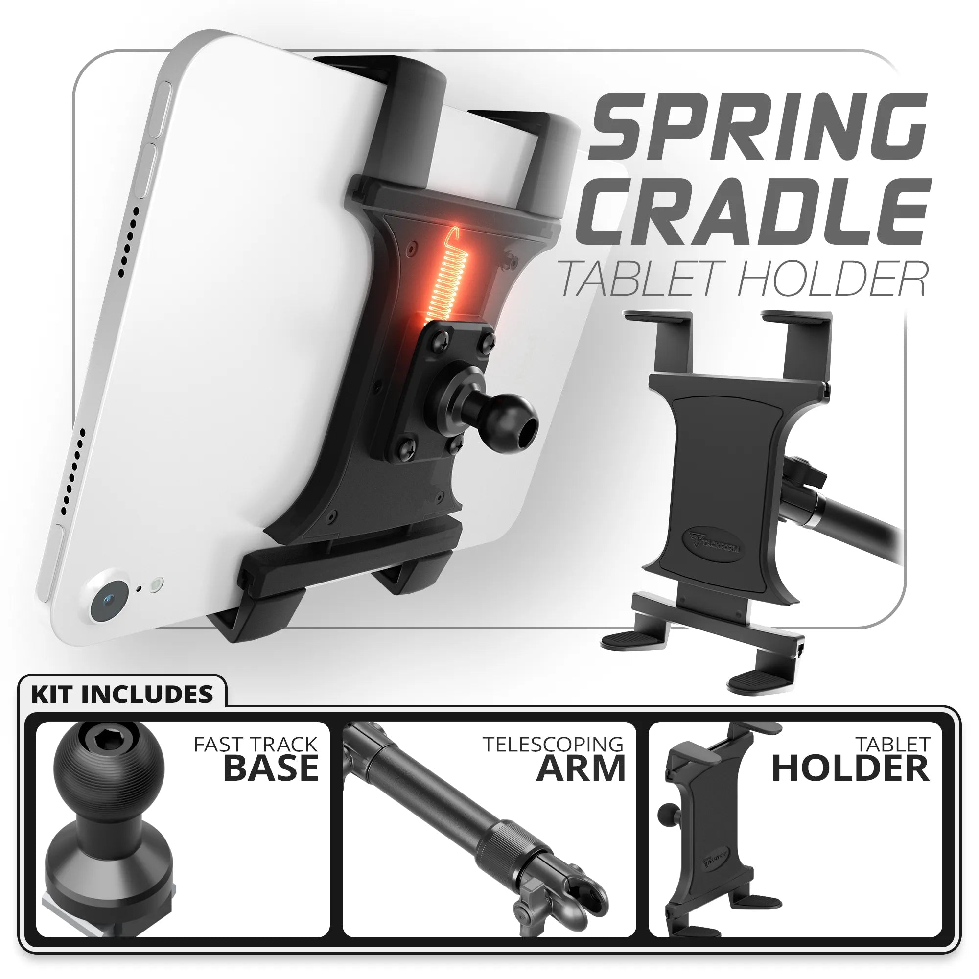 Tablet Spring Cradle | TRAXX™ - Fast Track Base | 7.5"-9.25" Telescoping Arm