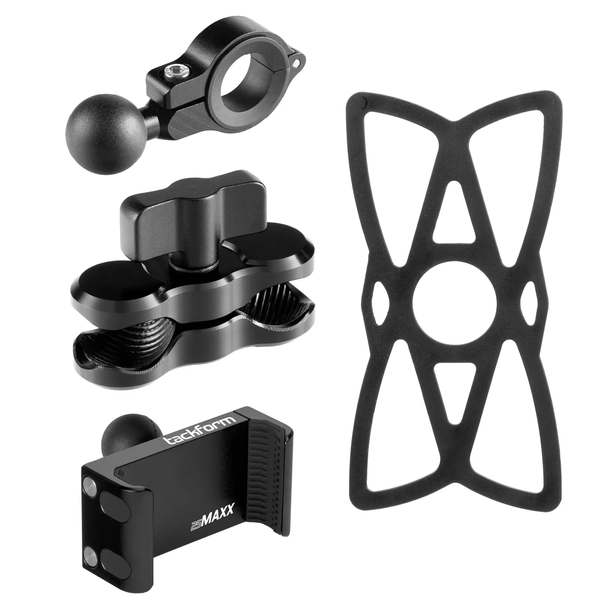 Bike Phone Mount with 1" / 25.4mm / B-Sized Ball | Low Profile Bar Mount For 7/8" - 1-1/4" Bars | 2.48" Short Reach Arm