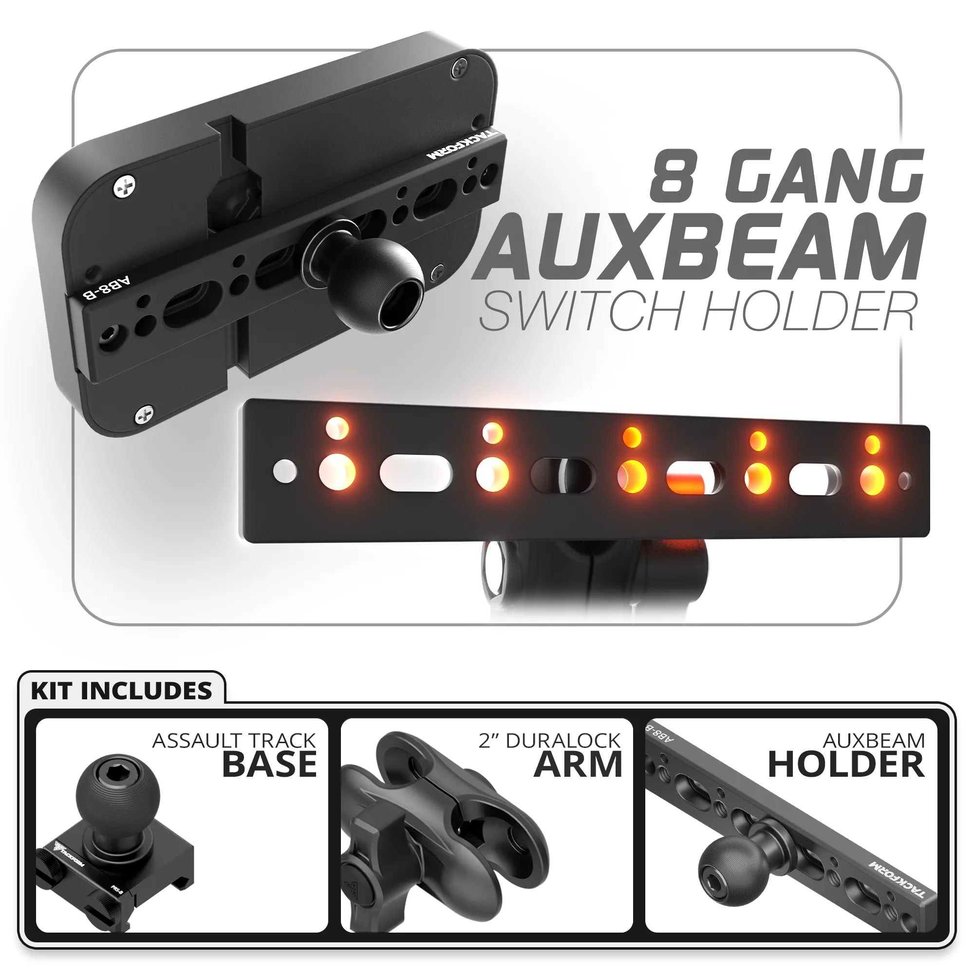 8 Gang Auxbeam Holder | TRAXX™ - Assault Track Base | 2" DuraLock Arm