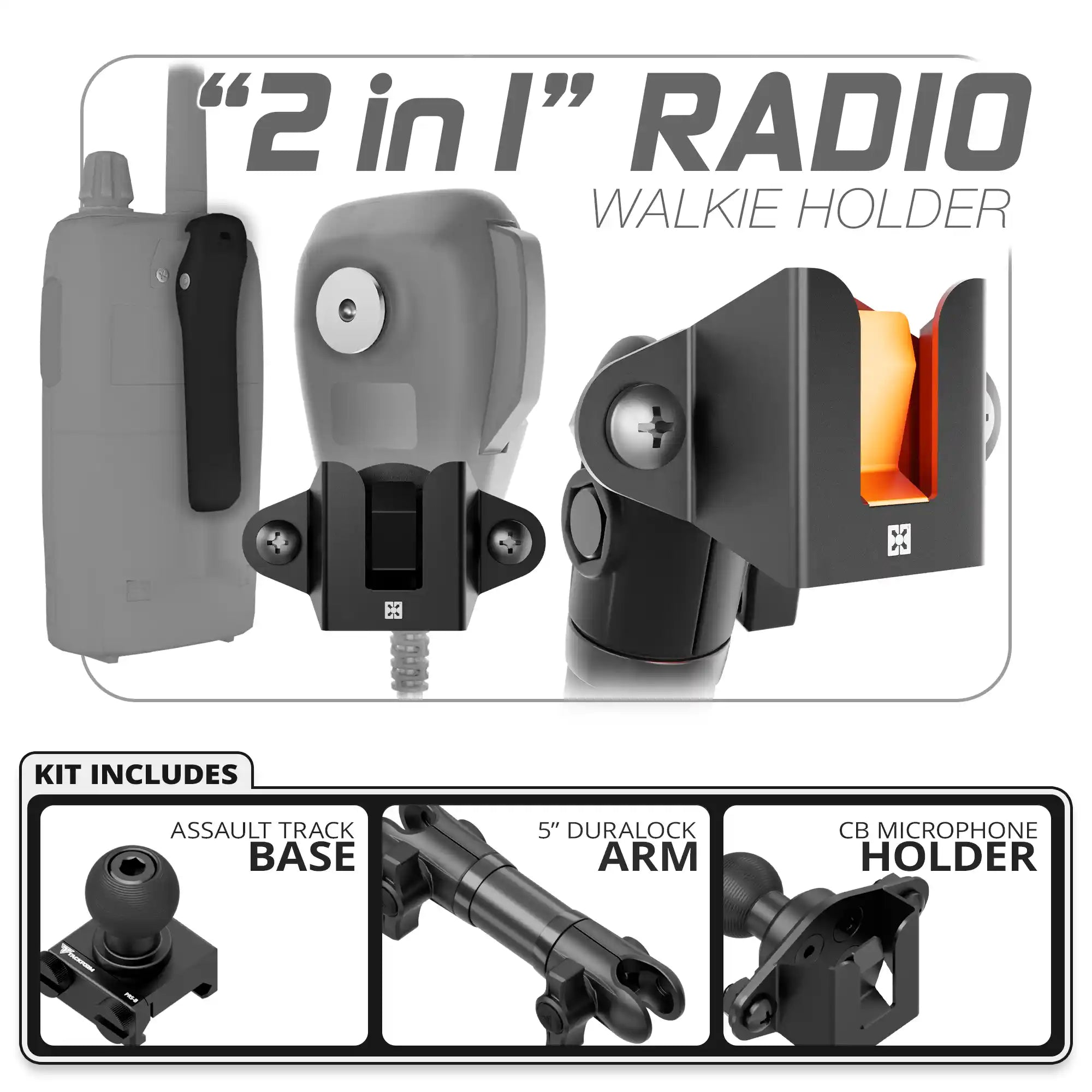 CB Radio/Microphone Holder | TRAXX™ - Assault Track Base | 5" DuraLock Arm