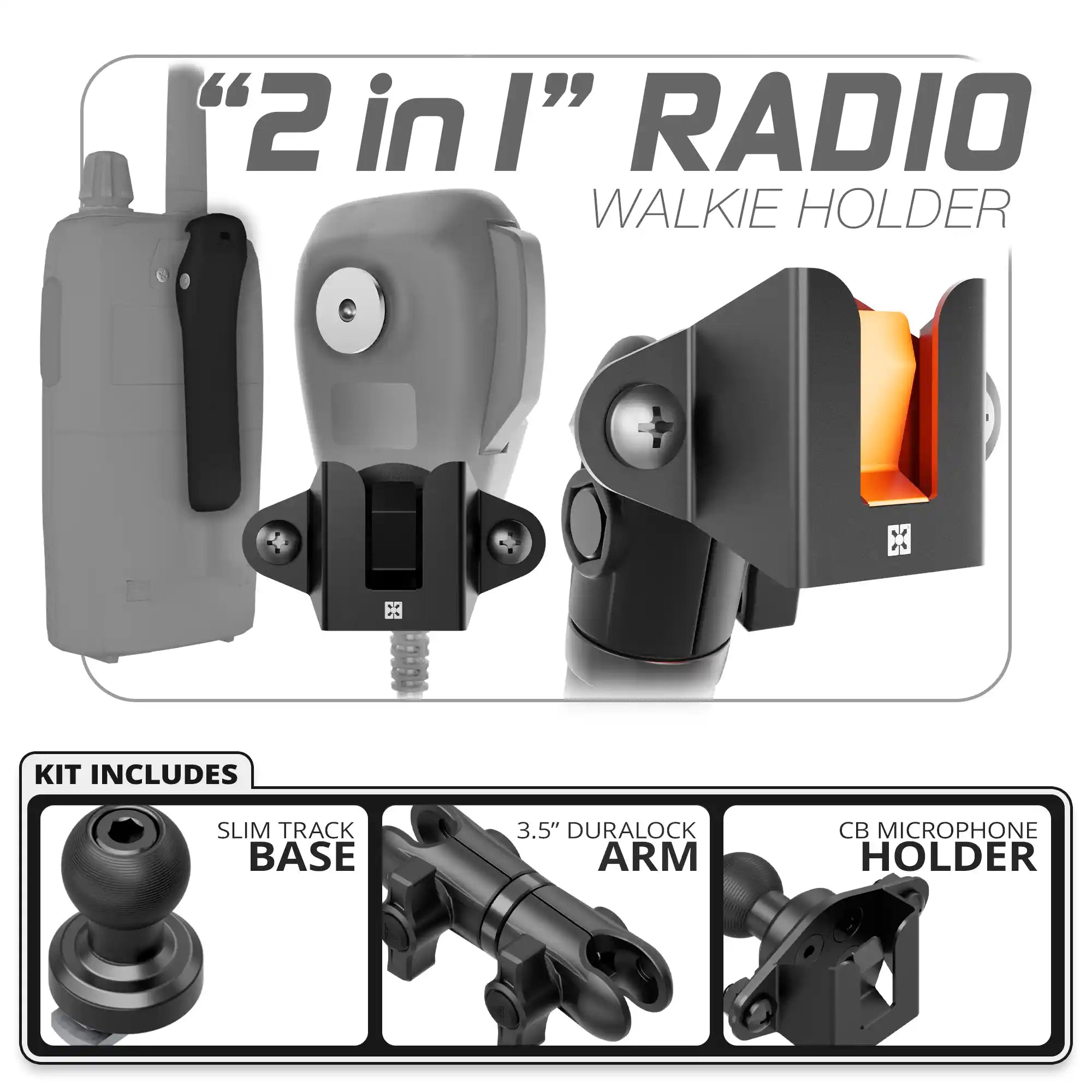 CB Radio/Microphone  Holder| Slim Track Base | 3.5" DuraLock Arm