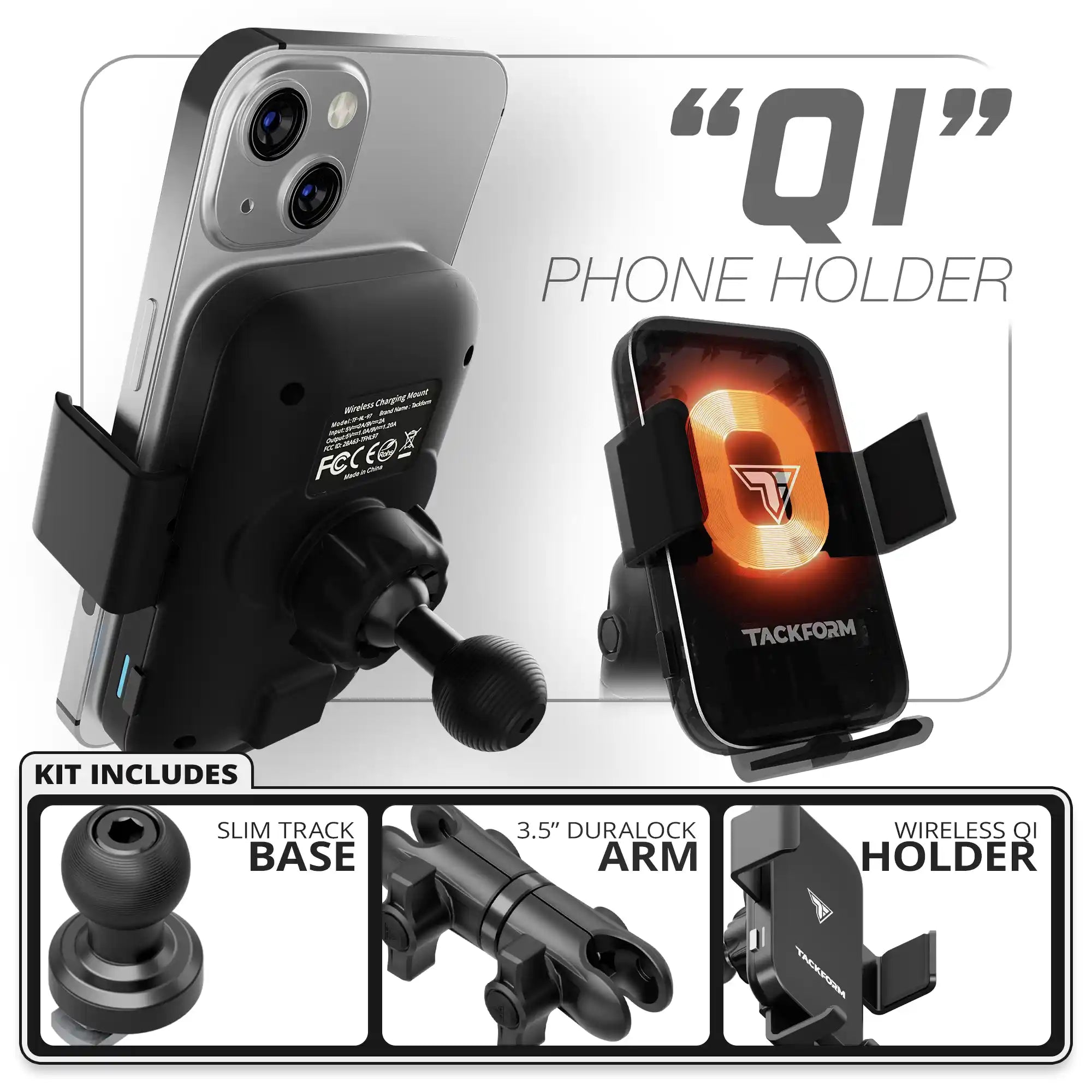 Wireless Charging Phone Holder  | Slim Track Base | 3.5" DuraLock Arm