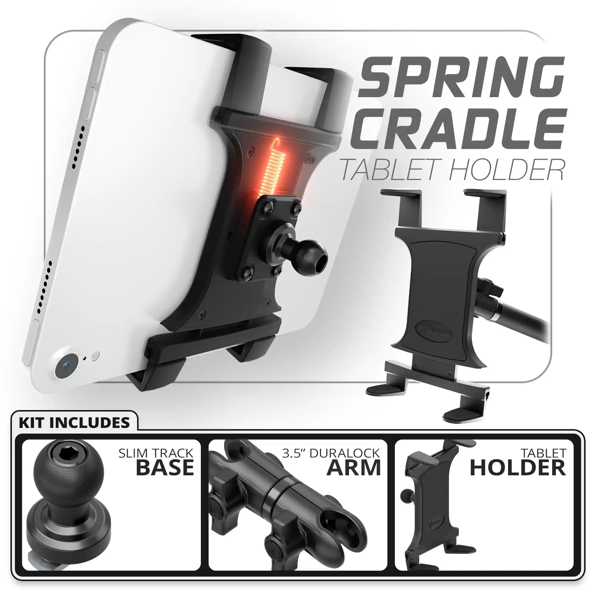 Tablet Spring Cradle | Slim Track Base | 3.5" DuraLock Arm