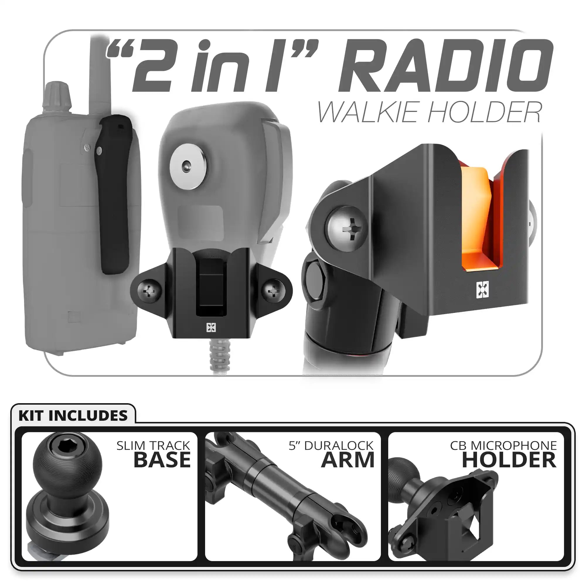 CB Radio/Microphone Holder | TRAXX™ - Slim Track Base | 5" DuraLock Arm