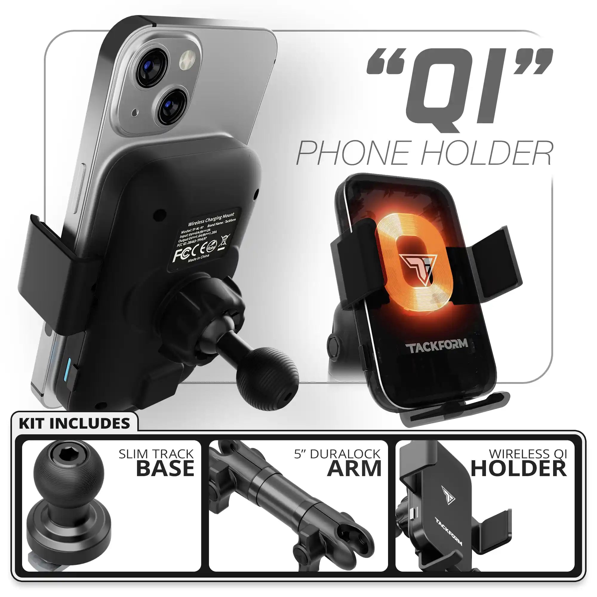 Wireless Charging Phone Holder  | Slim Track Base | 5" DuraLock Arm