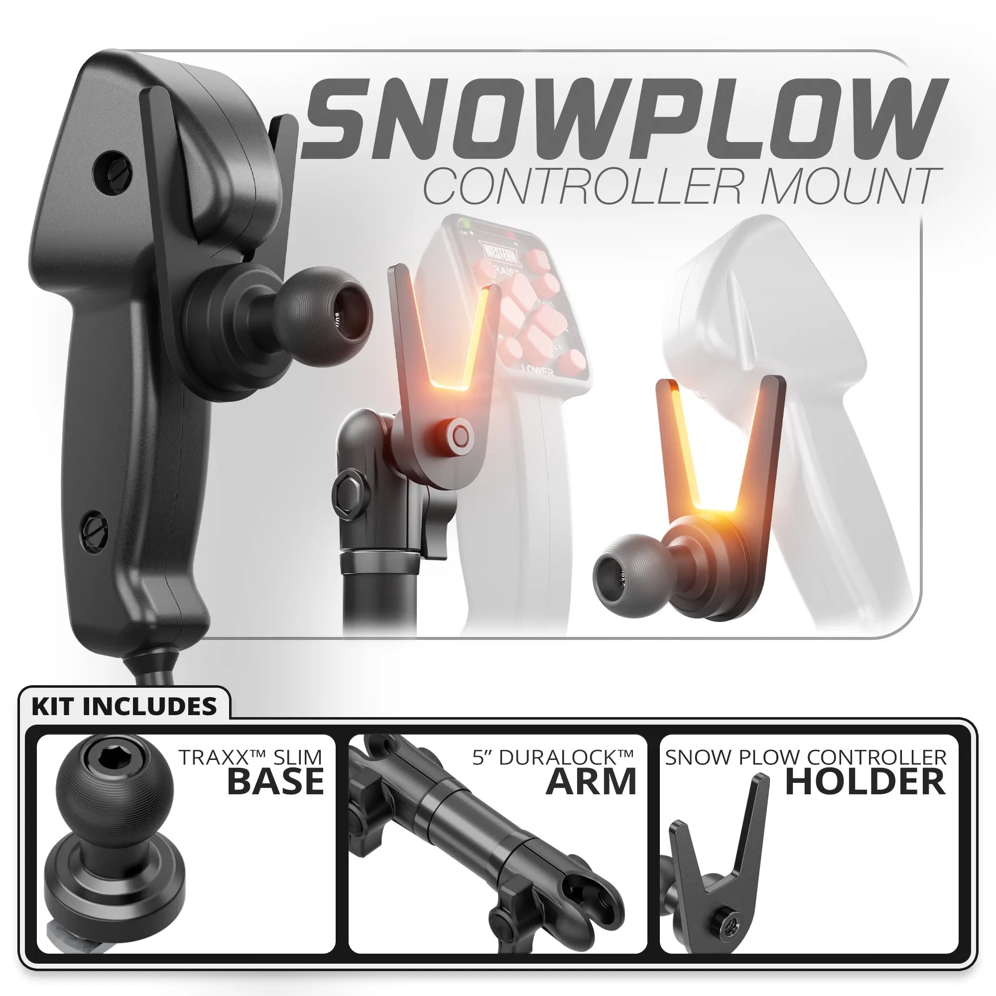 Snow Plow Controller Holder | TRAXX™ - Slim Track Base | 5" DuraLock Arm