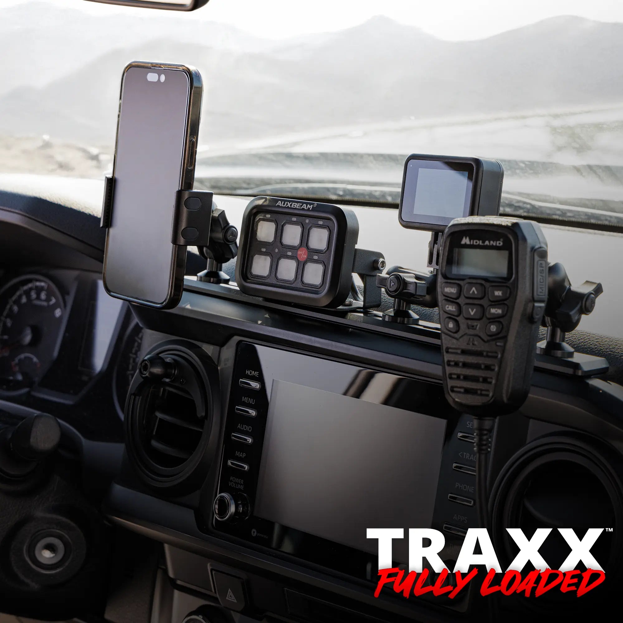 Toyota Tacoma Dash Bracket Kit with Auxbeam, GoPro, and Midland Radio Mounts